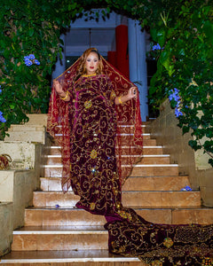 Burgundy Velvet Bridal Dirac ( Ayat Collection )