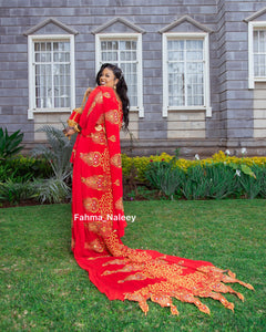 Red Bridal Dirac with Gold/Red Embroidery