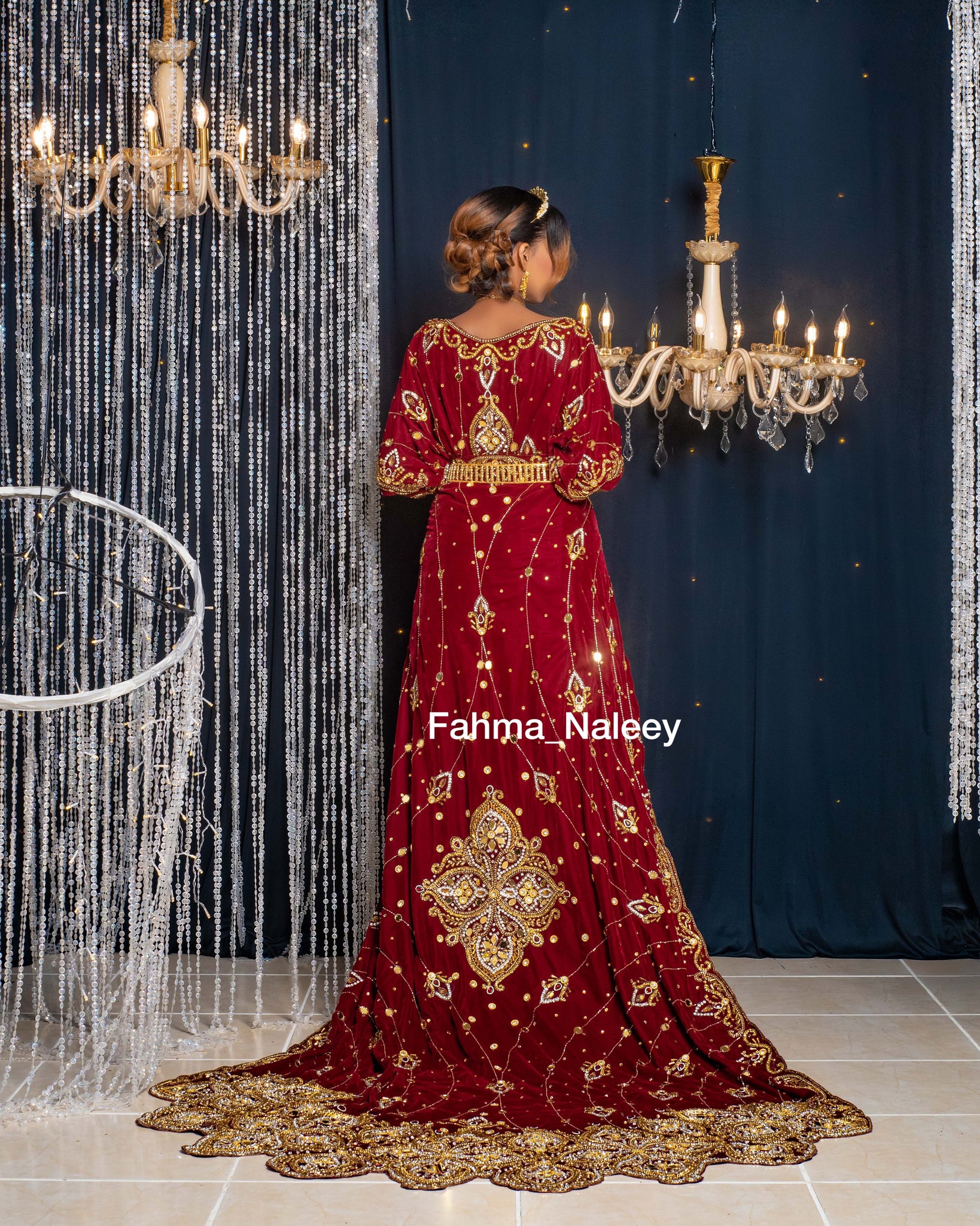 Ethereal Cross Maroon Velvet Bridal Gown - Bride Collections - Collections