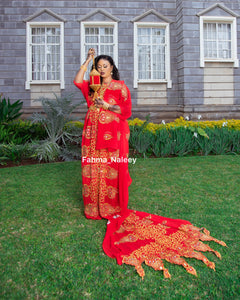 Red Bridal Dirac with Gold/Red Embroidery