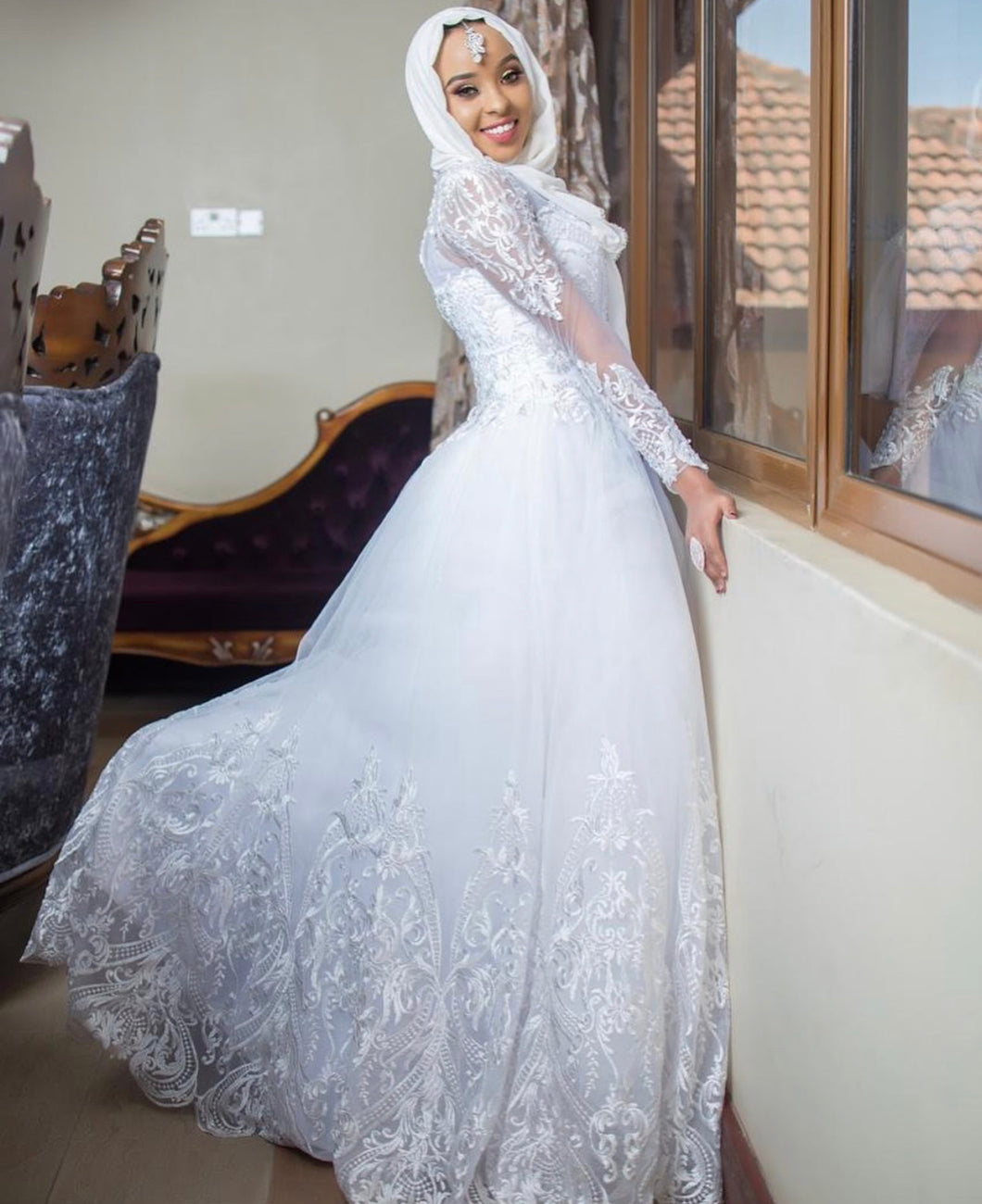 Arabic Muslim Long Full Sleeves Wedding Wedding Dress Hijab Turkish  Gelinlik Islamic Hijab Applique Lace Women Bridal Party Wedding Dress Hijab  Plus Size From Linda_wedding, $197.29 | DHgate.Com